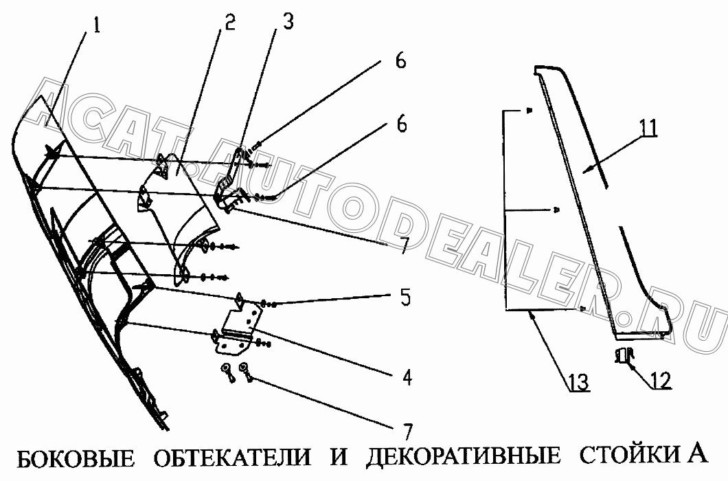 Наружный профиль правого обтекателя WG1642110001 для CNHTC Sinotruk Howo