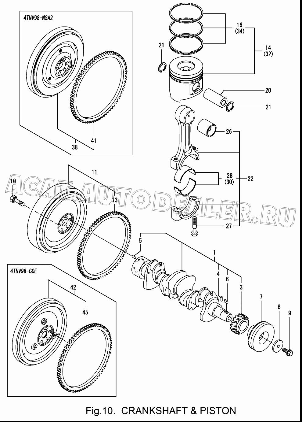 PISTON W/RING 129907-22090 для Yanmar 4TNV98