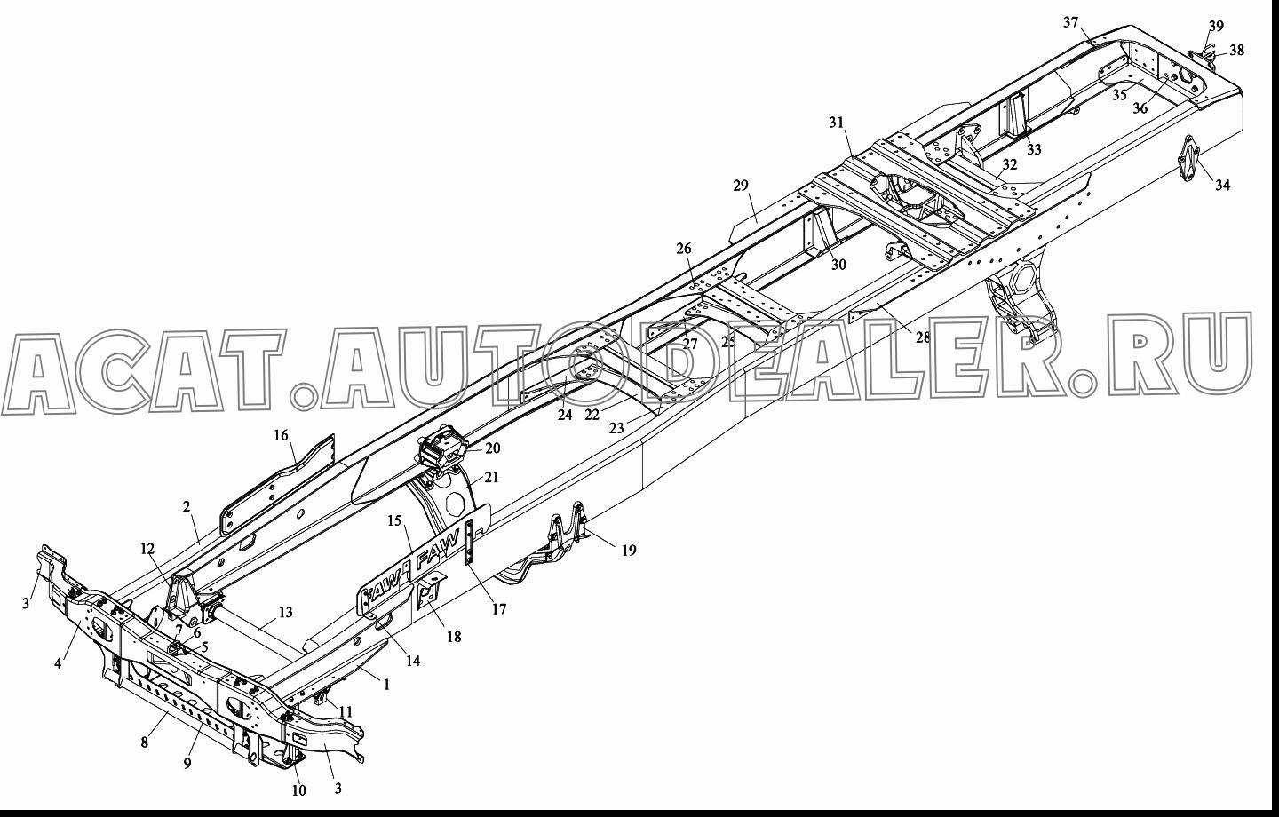 Левый лонжерон и удлиненная балка в сборе 2801025-76B для FAW CA4250