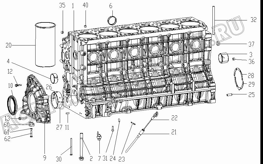 Блок цилиндров 612630010004 для Shaanxi SX3255NR384 (6x4), SX3315DR326, SX3315DV326 (8x4)