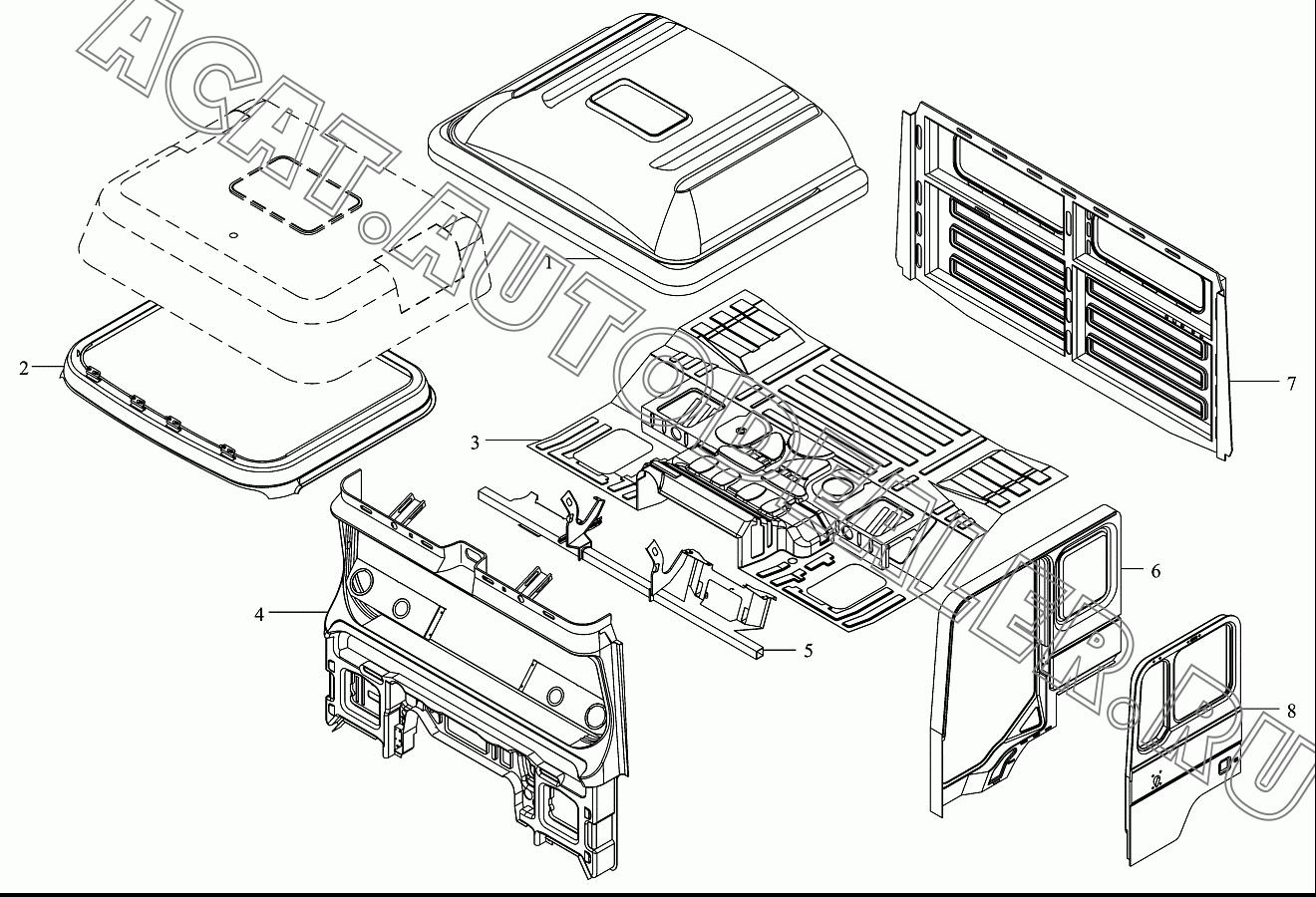 Крыша низкой кабины в сборе DZ1643170040 для Shaanxi SX4185NT361, SX4185NV361, SX4255NT324, SX4255NV324