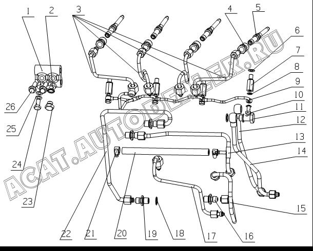 Pipe parts from filter to oil injector E2100-1104400A для Yuchai YC4E140-30